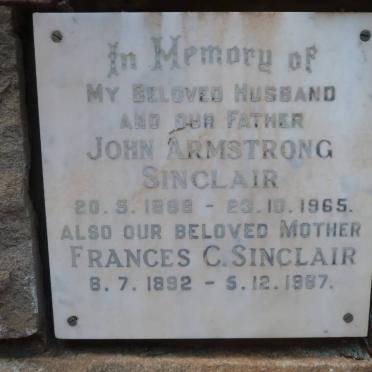 SINCLAIR John Armstrong 1889-1965 &amp; Frances C. 1892-1987