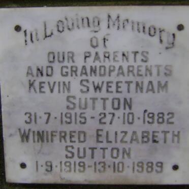 SUTTON Kevin Sweetnam 1915-1982 &amp; Winifred Elizabeth 1919-1989