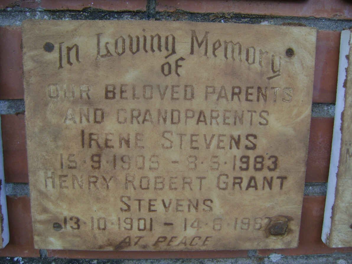 STEVENS Henry Robert Grant 1901-1962 &amp; Irene 1905-1983