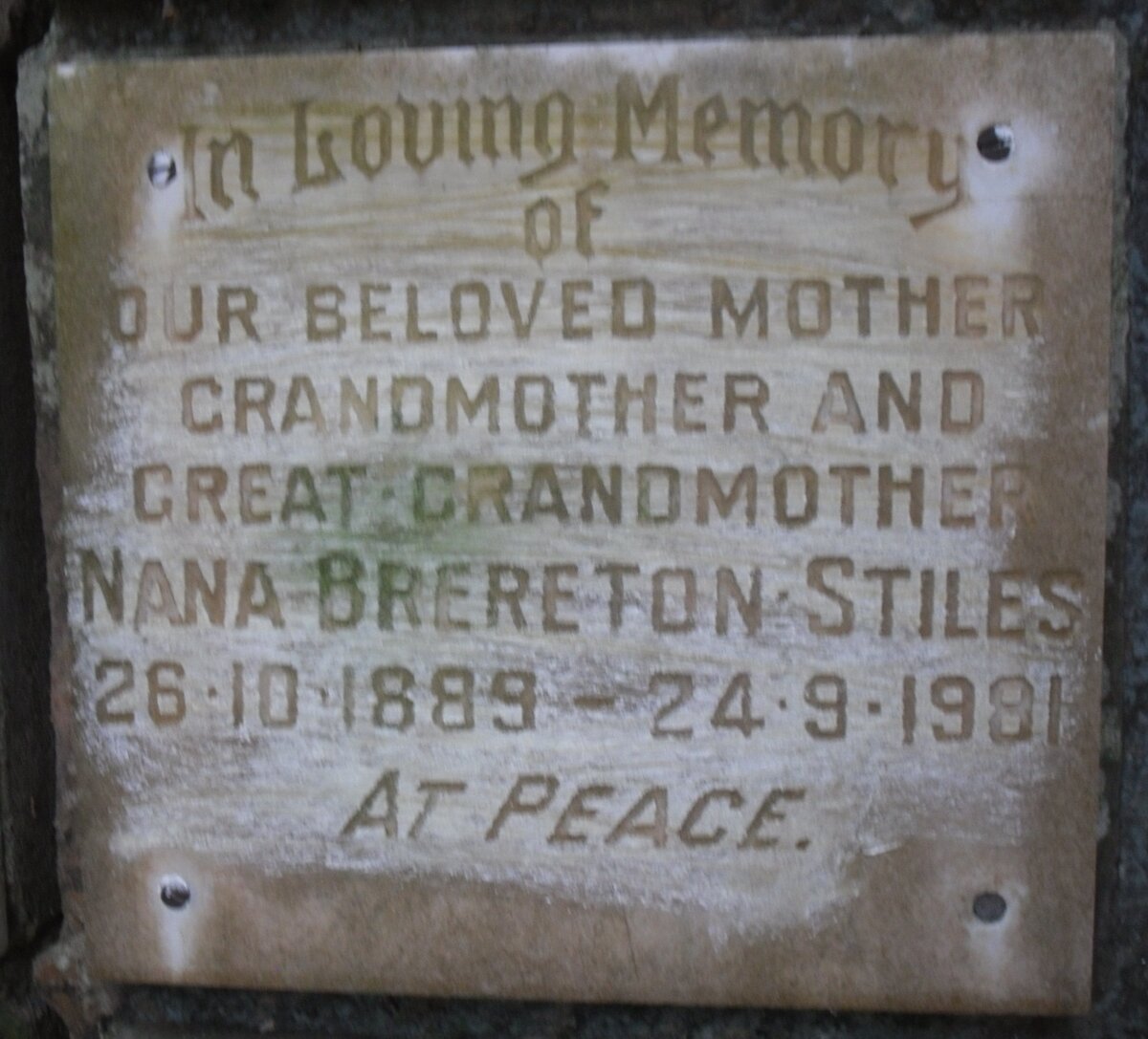 STILES Nana, BRERETON 1889-1981