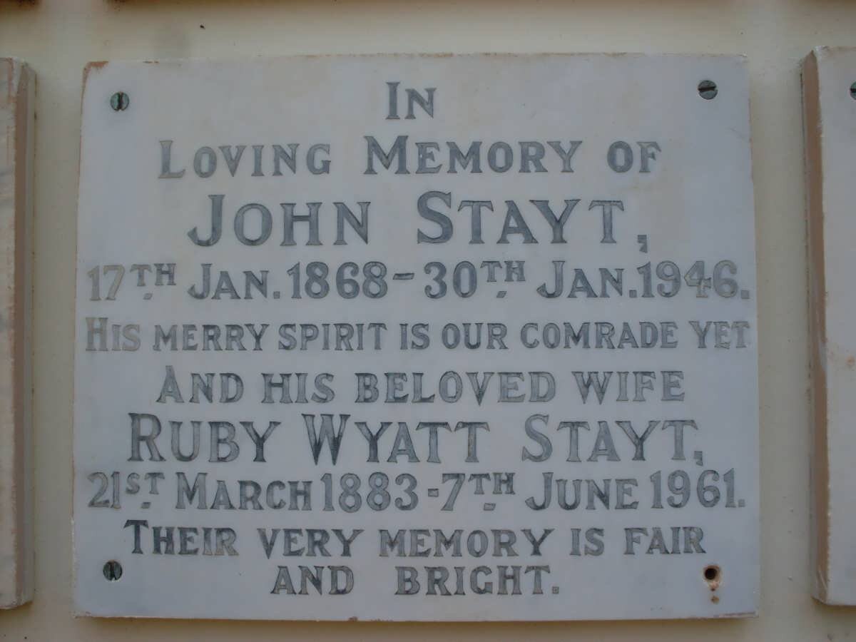STAYT John 1868-1946 &amp; Ruby Wyatt 1883-1961