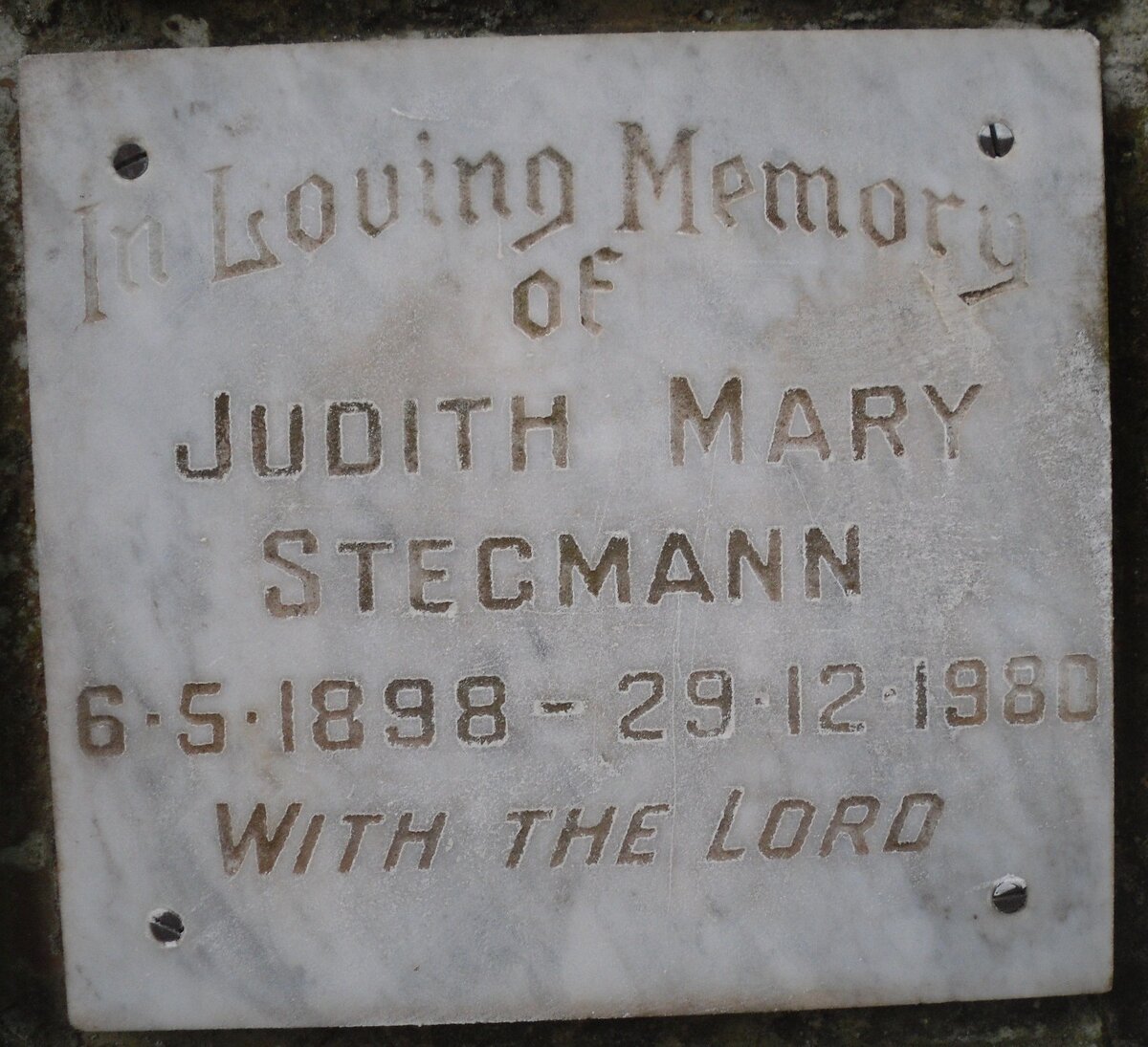 STEGMANN Judith Mary 1898-1980