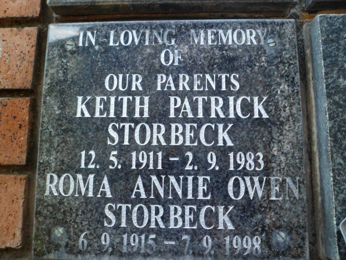 STORBECK Keith Patrick 1911-1983 &amp; Roma Annie Owen 1915-1998