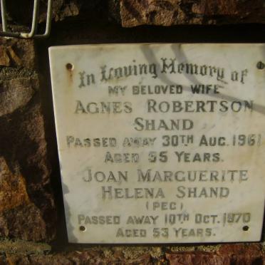 SHAND Agnes Robertson -1961 :: SHAND Joan Marguerite Helena -1970