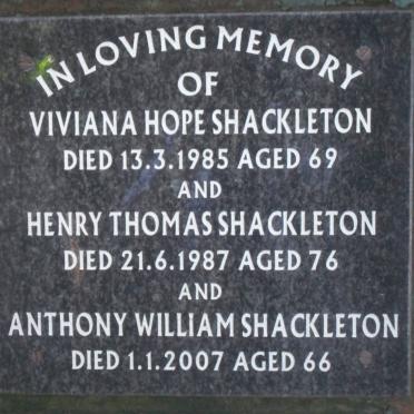 SHACKLETON Henry Thomas -1987 &amp; Viviana Hope -1985 :: SHACKLETON Anthony William -2007