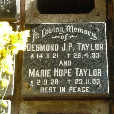 TAYLOR Desmond J.P. 1921-1993 &amp; Marie Hope 1928-2003