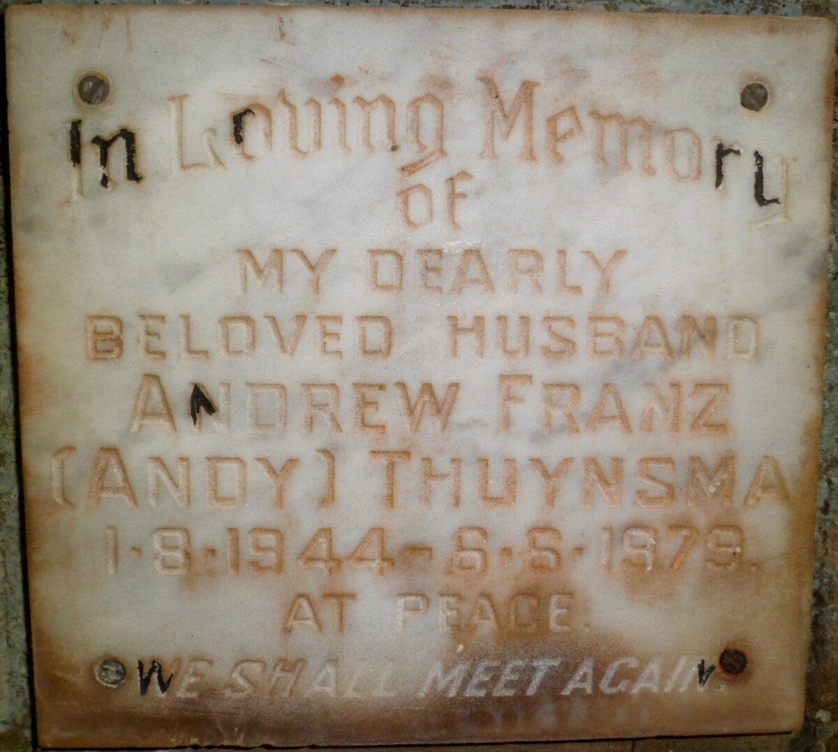 THUYNSMA Andrew Franz 1944-1979