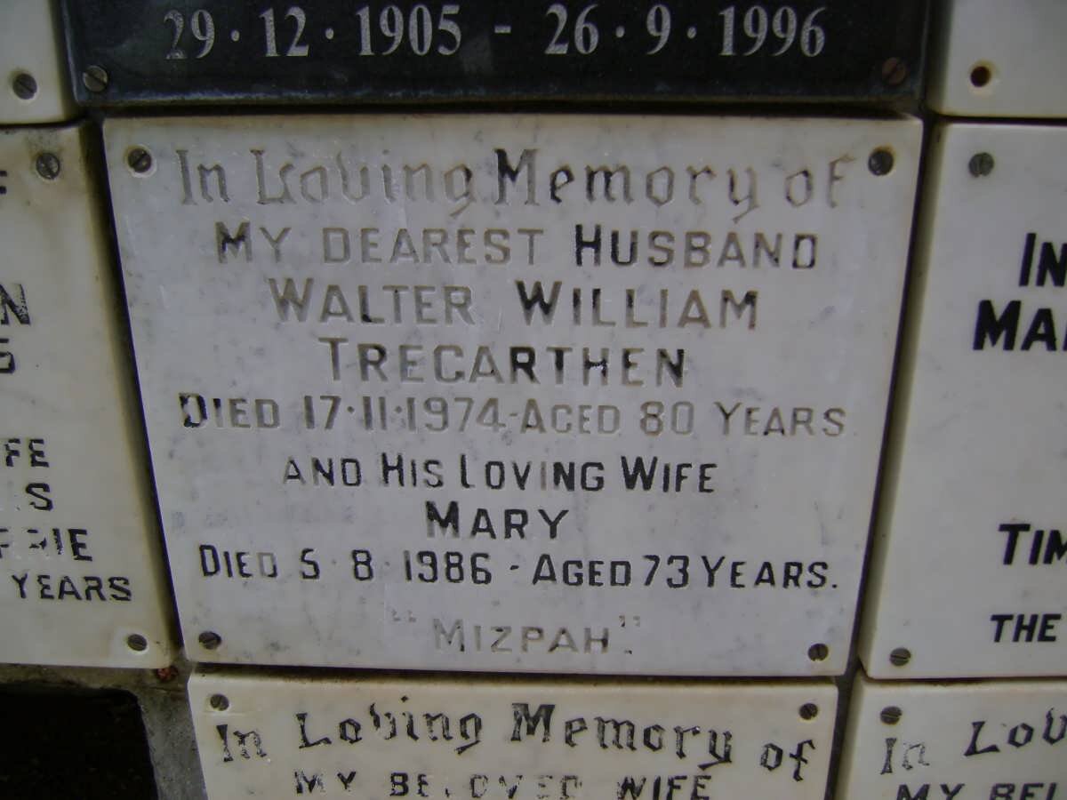 TREGARTHEN Walter William -1974 &amp; Mary -1986