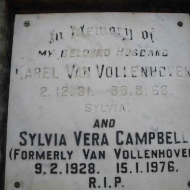 VOLLENHOVEN Karel, van 1931-1968 &amp; CAMPBELL Sylvia Vera formerly VAN VOLLENHOVEN 1928-1976