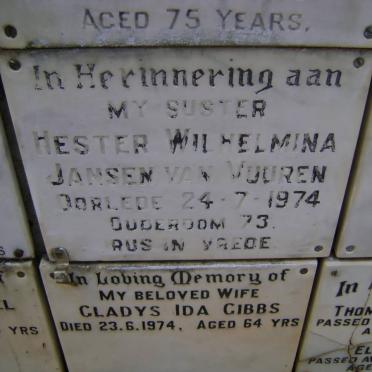 VUUREN Hester Wilhelmina, Jansen van -1974