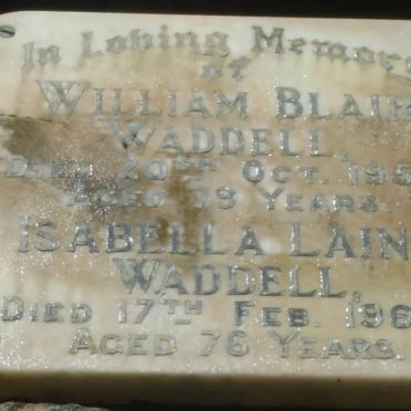 WADDELL William Blair -1958 &amp; Isabella Laing -1963