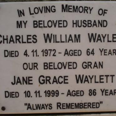 WAYLETT Charles William -1972 &amp; Jane Grace -1999