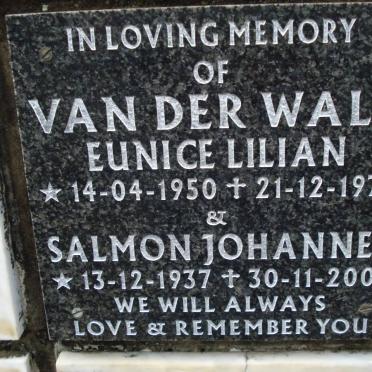 WALT Salmon Johannes, van der 1937-2008 &amp; Eunice Lilian 1950-1975