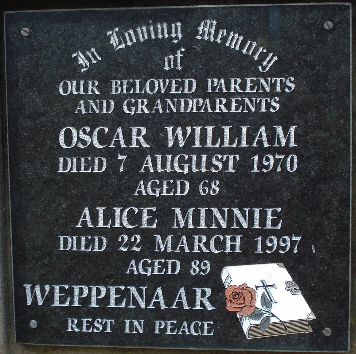 WEPPENAAR Oscar William -1970 &amp; Alice Minnie -1997