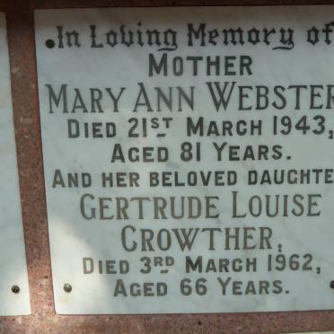 WEBSTER Mary Ann -1943 :: CROWTHER Gertrude Louise -1962