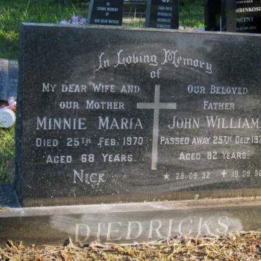 DIEDRICKS John William -1974 &amp; Minnie Maria -1970