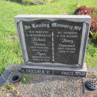 DIEDRICK Richard Thomas -1966 &amp; Agnes -1978 :: PAUL Henry Emmanuel -2004