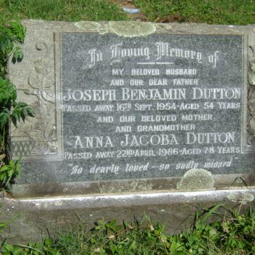 DUTTON Joseph Benjamin -1954 &amp; Anna Jacoba -1986
