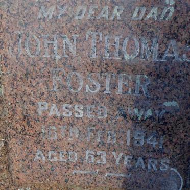 FOSTER John Thomas -1941 &amp; Ada -1949 :: FOSTER G.F. -1970 &amp; Hattie Stella -1987