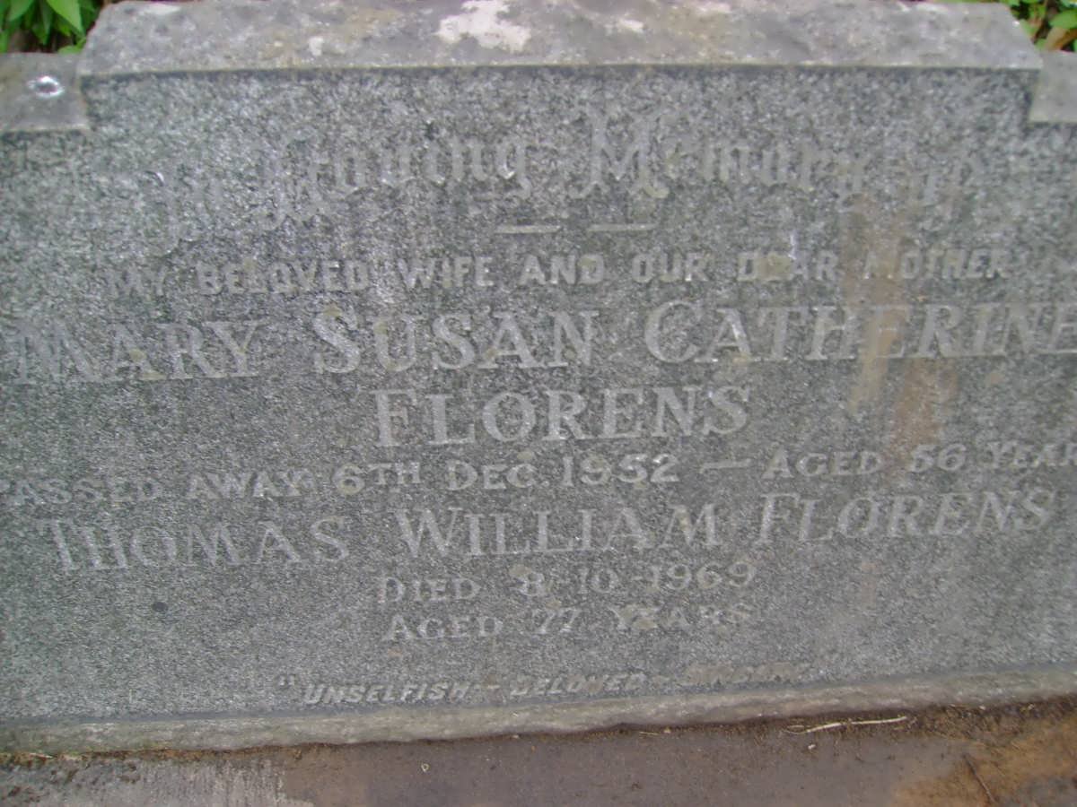 FLORENS Thomas William -1969 &amp; Mary Susan Catherine -1952
