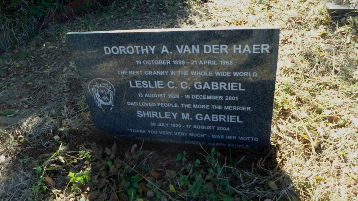 GABRIEL Leslie C.C. 1929-2001 &amp; Shirley M. 1929-2004 :: HAER Dorothy A., van der 1889-1968