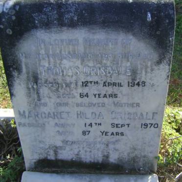 GRISDALE Thomas -1948 &amp; Margaret Hilda -1970