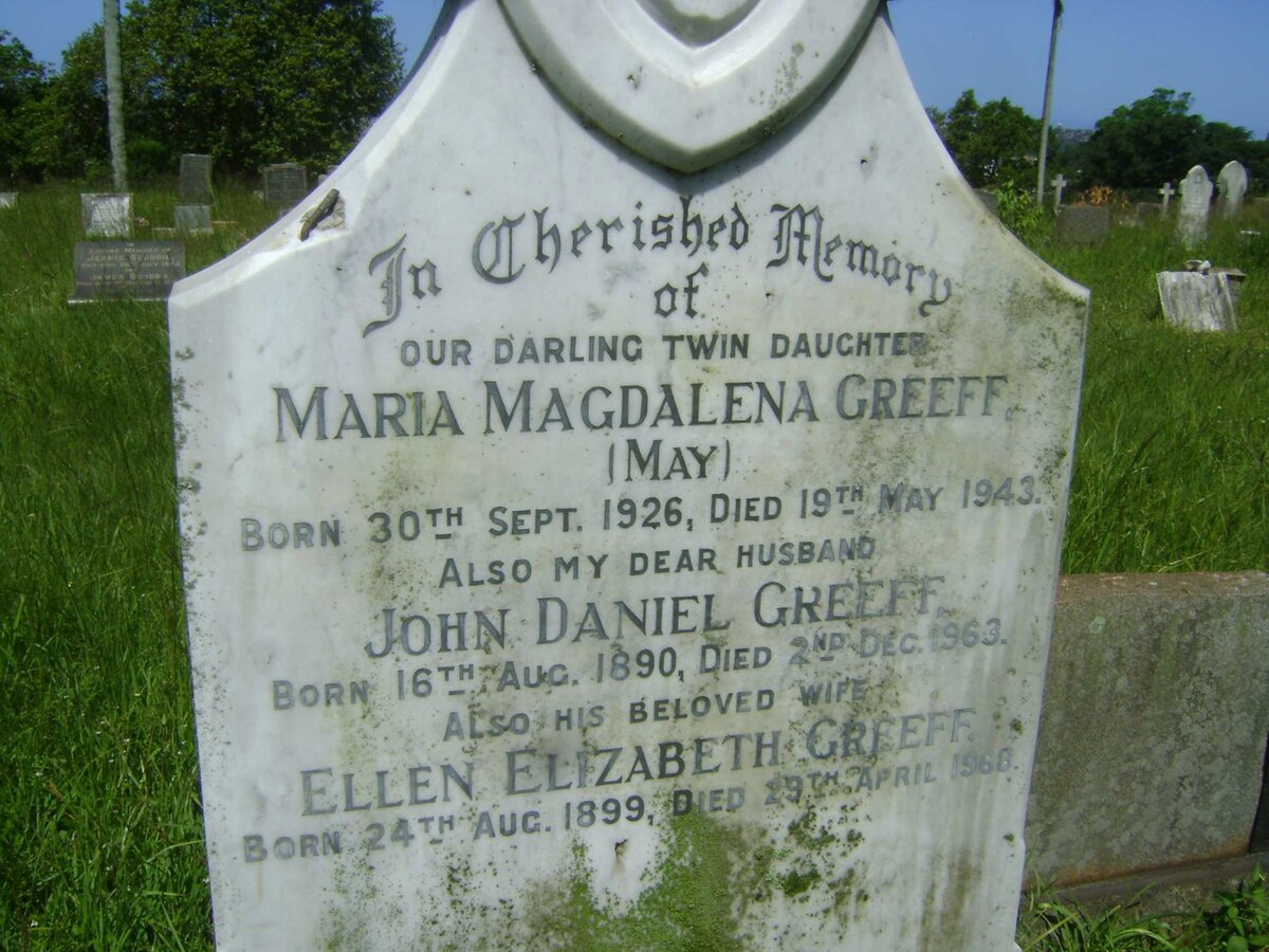 GREEFF John Daniel 1890-1963 &amp; Ellen Elizabeth 1899-1968 :: GREEFF Maria Magdalena 1926-1943