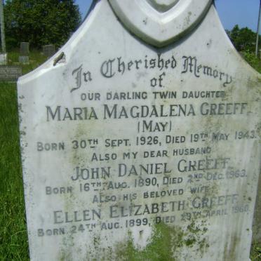 GREEFF John Daniel 1890-1963 &amp; Ellen Elizabeth 1899-1968 :: GREEFF Maria Magdalena 1926-1943