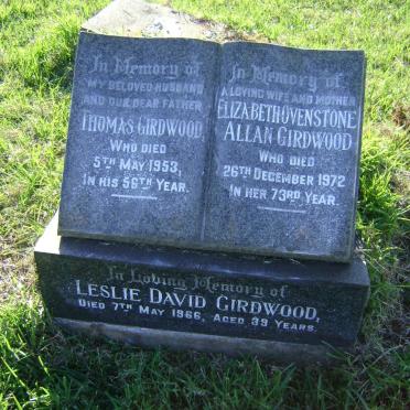 GIRDWOOD Thomas -1953 &amp; Elizabeth Ovenstone ALLAN -1972 :: GIRDWOOD Leslie David -1966