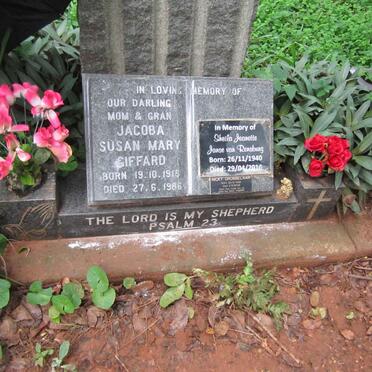 GIFFARD Jacoba Susan Mary 1918-1986 :: RENSBURG Sheila Jeanette, Janse van 1940-2016 :: GROBBELAAR Nicky 1962-2006