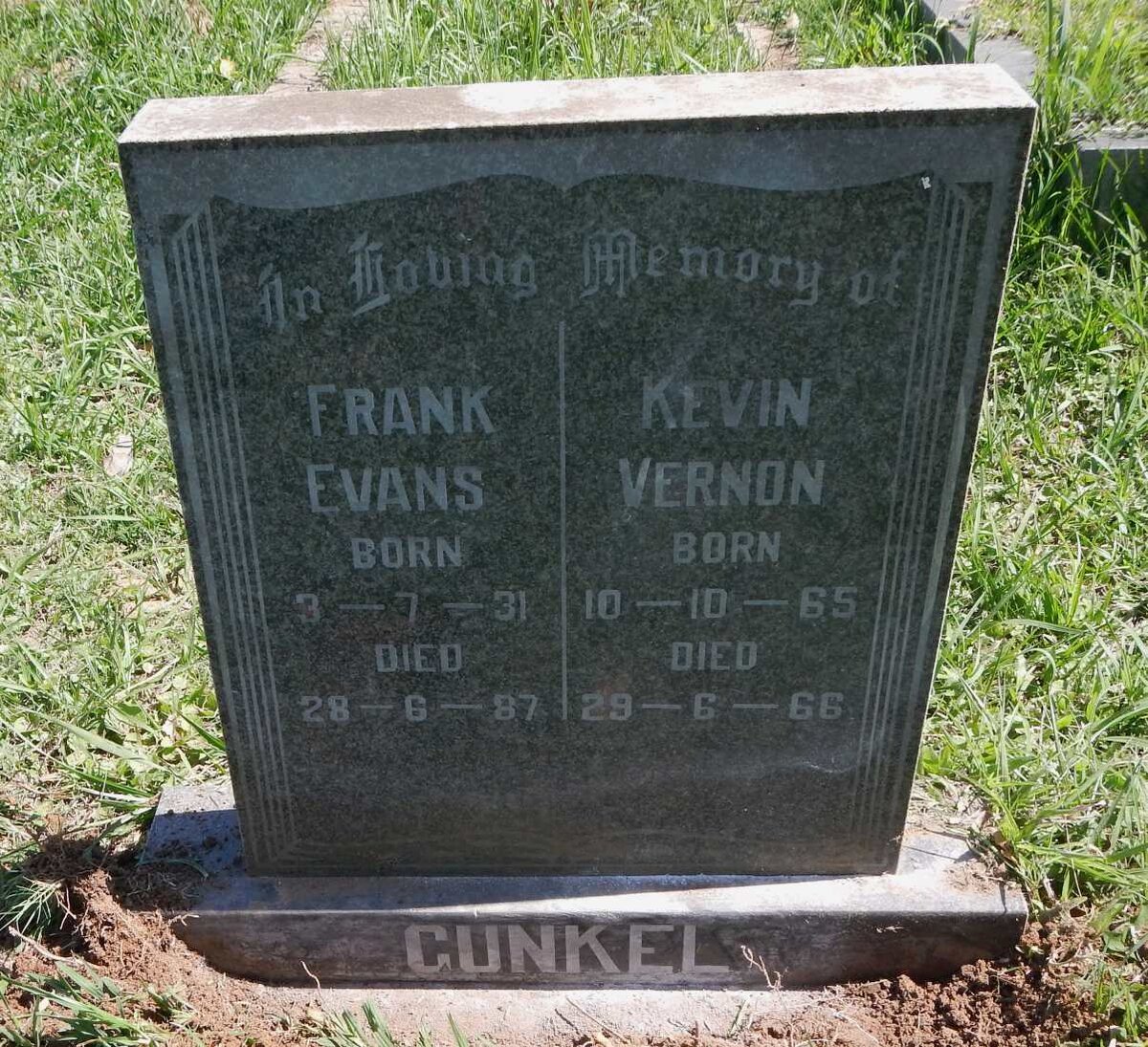 GUNKEL Frank Evans 1931-1987 :: GUNKEL Kevin Vernon 1965-1966