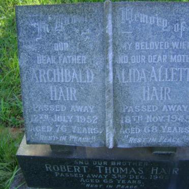 HAIR Archibald -1952 &amp; Alida Alletta -1945 :: HAIR Robert Thomas -1965