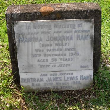 HART Bertram James Lewis -1959 &amp; Martha Johanna WOLF -1949