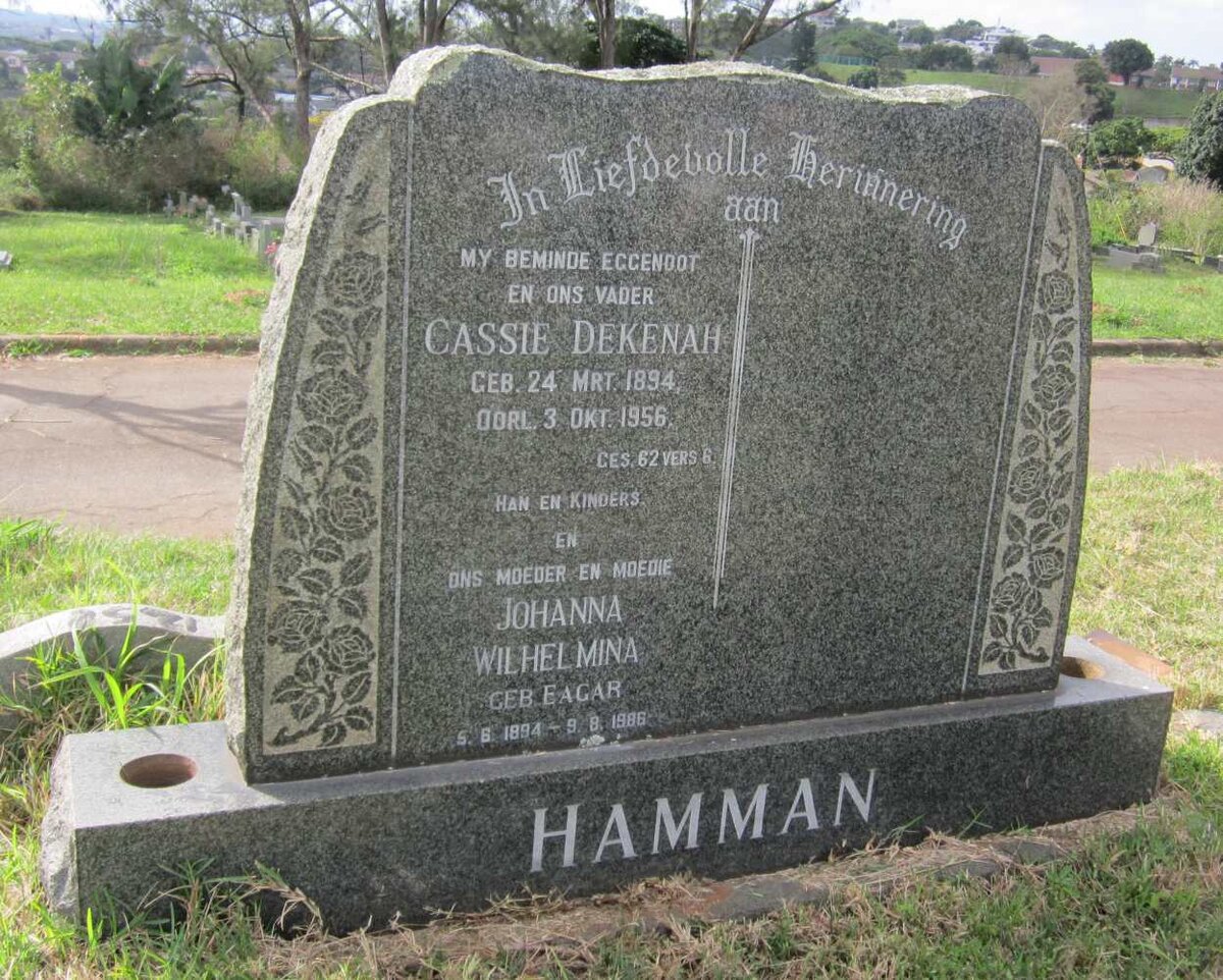 HAMMAN Cassie Dekenah 1894-1956 &amp; Johanna Wilhelmina EAGAR 1894-1986