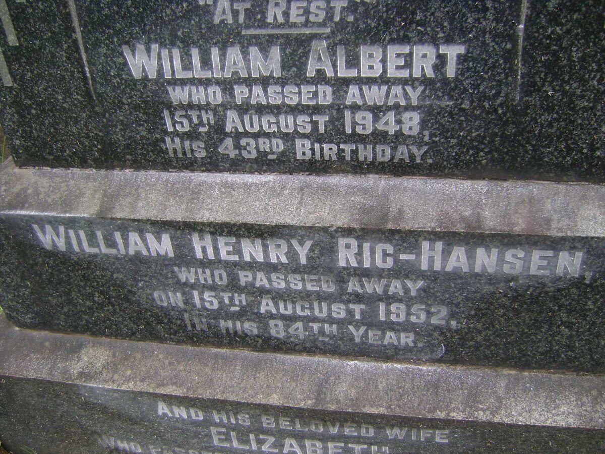 HANSEN William Albert, RIC  -1948 :: RIC-HANSEN William Henry -1952