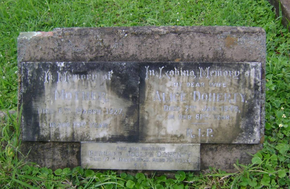 HIRST Fanny -1927 :: DOHERTY Bernard Joseph -1955 &amp; Alice -1948