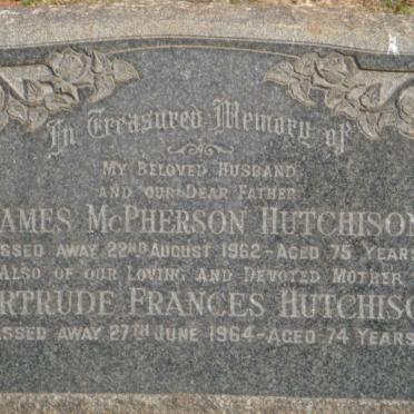 HUTCHINSON James McPherson -1962 &amp; Gertrude Frances -1964