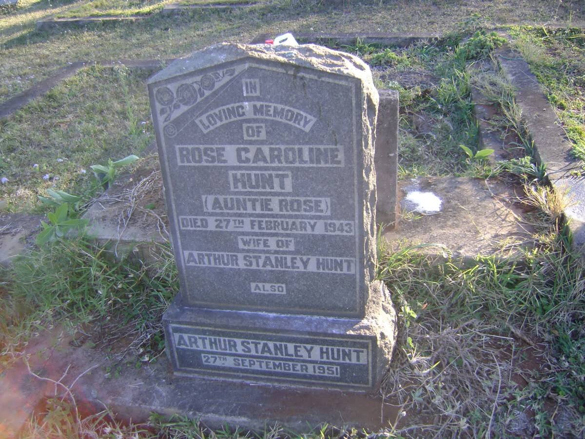 HUNT Arthur Stanley -1951 &amp; Rose Caroline -1943
