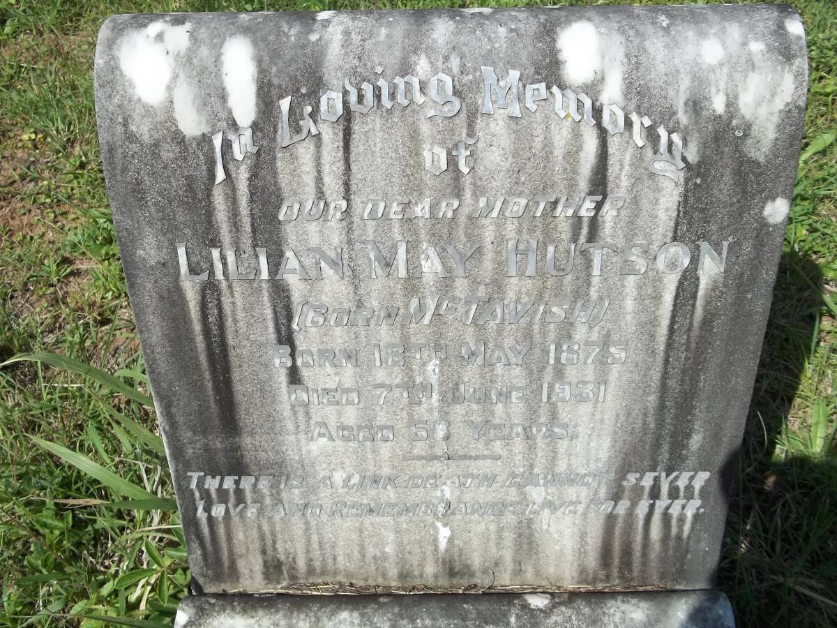 HUTSON Lilian May nee McTAVISH 1875-1931