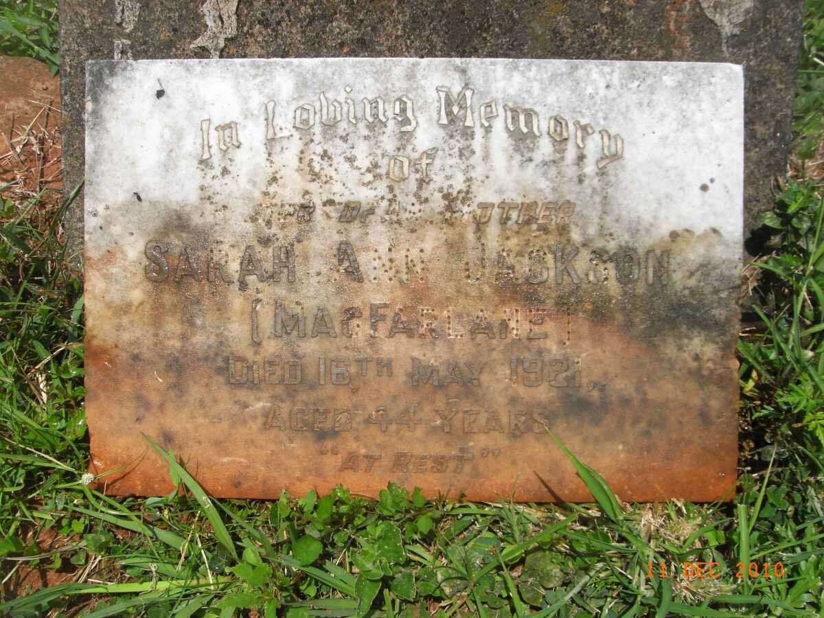 JACKSON Sarah Ann nee MACFARLANE -1921