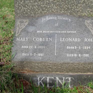 KENT Leonard John 1894-1961 &amp; Mary Coburn 1894-1961