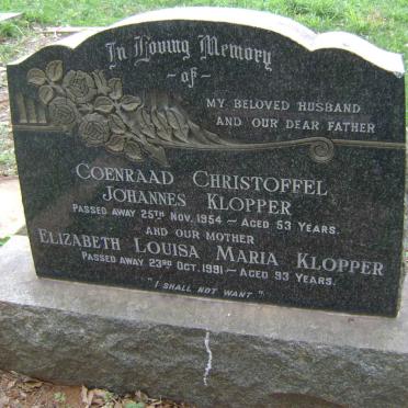 KLOPPER Coenraad Christoffel Johannes -1954 &amp; Elizabeth Louisa Maria -1991