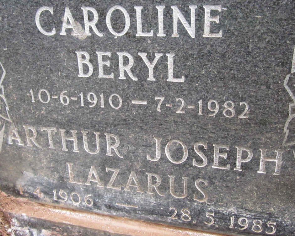 LAZARUS Arthur Joseph 1906-1985 &amp; Caroline Beryl 1910-1982