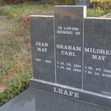 LEAFE Graham Carl 1921-1992 &amp; Mildred May 1925-2005 :: LEAFE Jean May 1957-1959