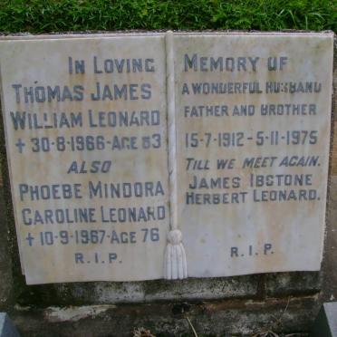 LEONARD Thomas James William -1966 &amp; Phoebe Mindora Caroline -1967 