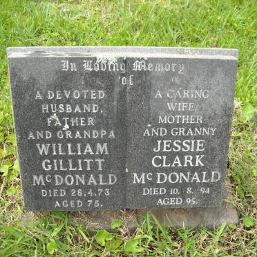 McDONALD William Gillitt -1973 &amp; Jessie Clark -1994