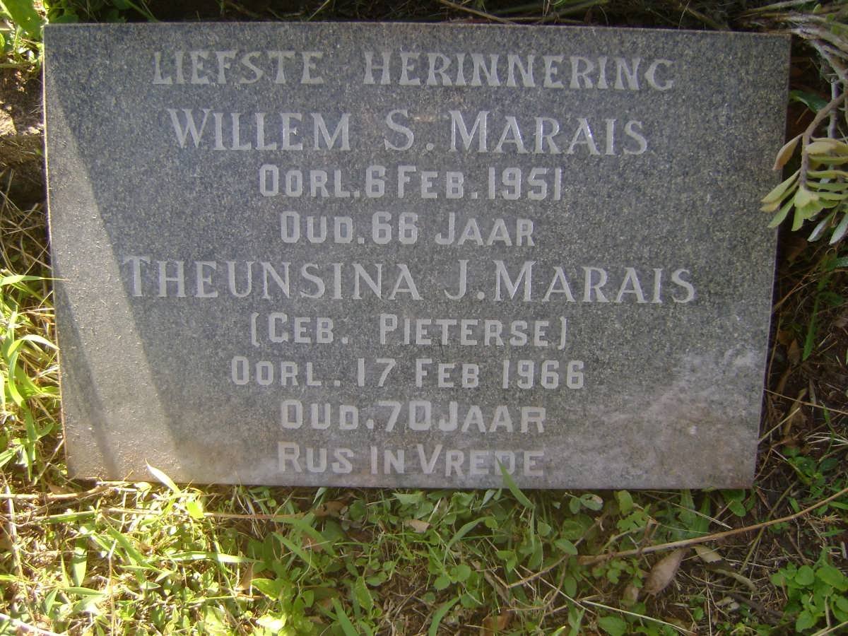 MARAIS Willem S. -1951 &amp; Theunsina J. PIETERSE -1966