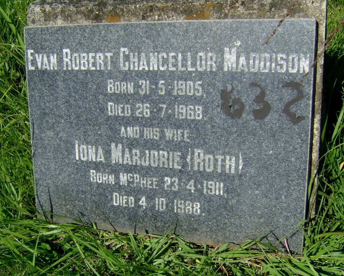 MADDISON Evan Robert Chancellor 1905-1968 &amp; Iona Marjorie ROTH 1911-1988