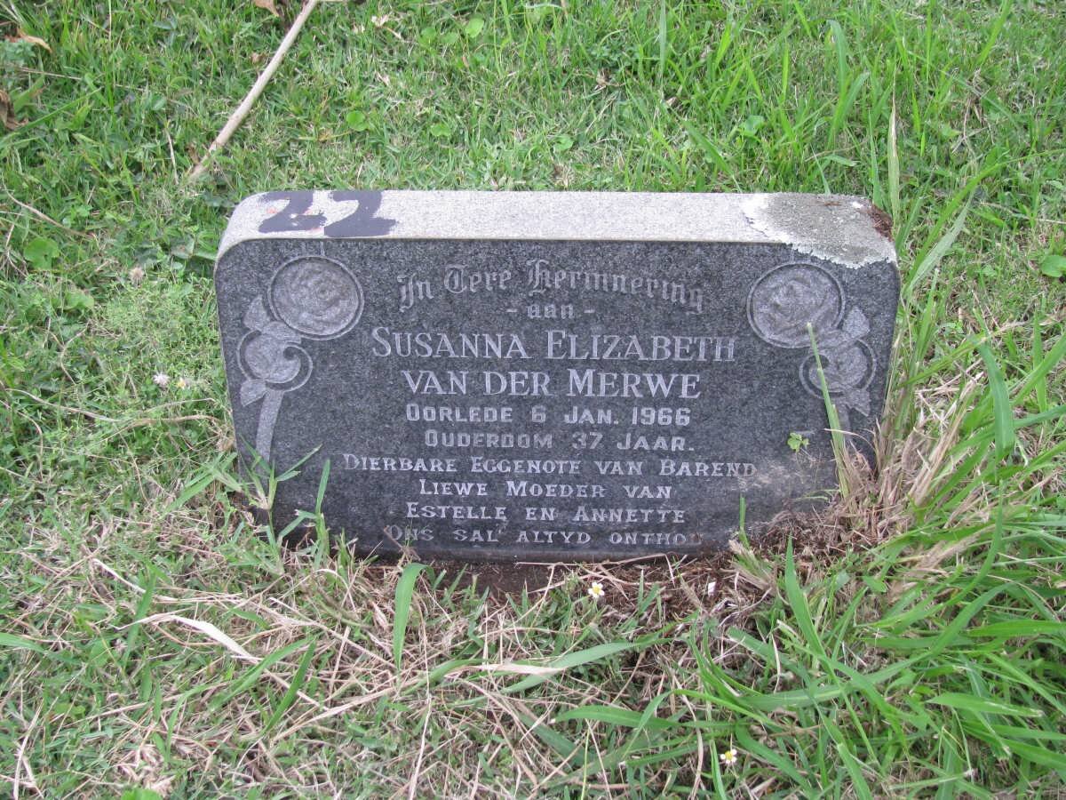 MERWE Susanna Elizabeth, van der -1966