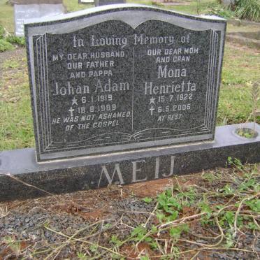 MEIJ Johan Adam 1919-1989 &amp; Mona Henrietta 1922-2005